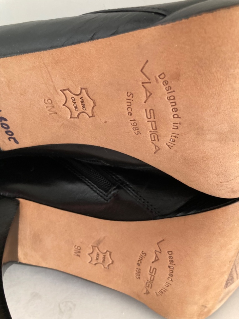 Via Spiga Platform Stiletto Heel Ankle Booties Black Leather Side Zip Women 9M - Picture 10 of 16